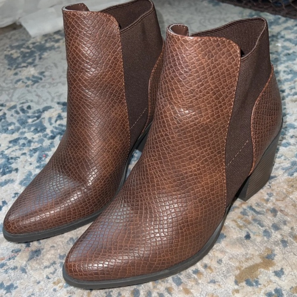 Soda Pointed Toe Reptile Block Heel Ankle Boots - image 7